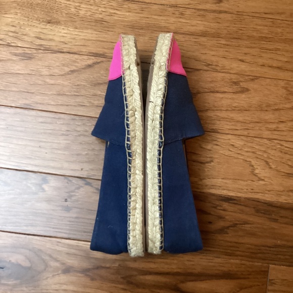 J.CREW Navy Neon Flamingo Canvas Cap Toe Colorblock Slip On Espadrilles Size 5.5 - Picture 4 of 6